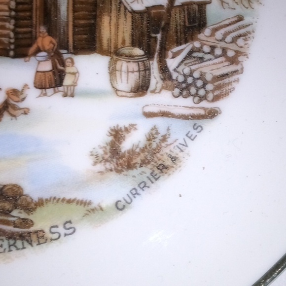 "A Home In The Wilderness" By Currier & Ives Decorated Plate W/Wall Plate Hanger - Picture 10 of 10
